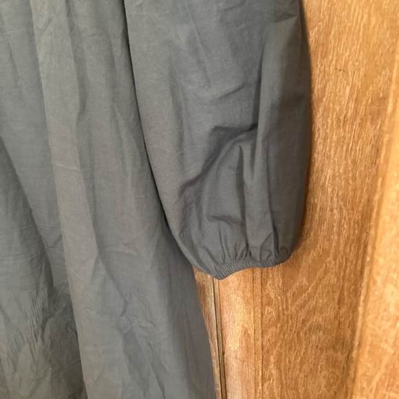 Zara Long Button Down Cinch Front Gray Cotton Dress - Picture 9 of 9